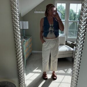 Dolled By Doll Outfit Denim Vest and Cream Pants